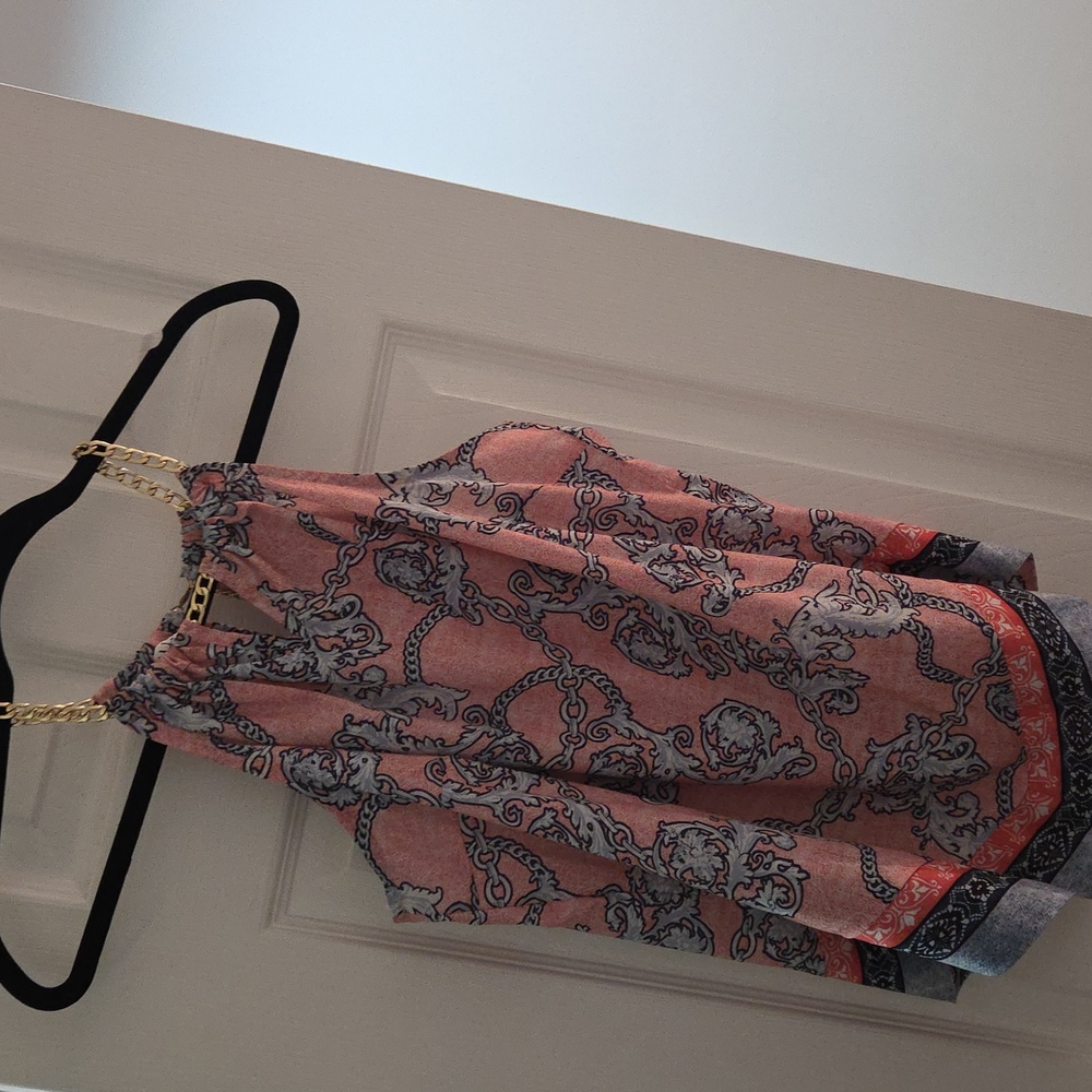 Chic Pink and Blue Patterned Halter Top
